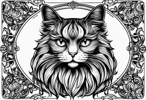 Long hair cat, regal, face black and white tattoo idea