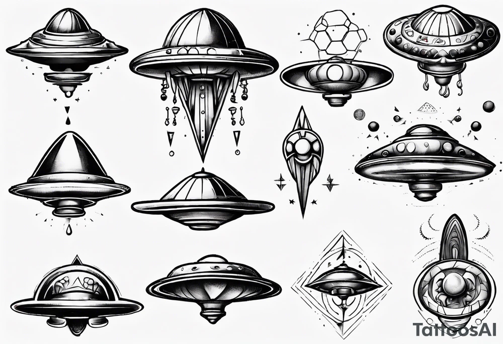 Sketch style flying saucer tattoo idea
