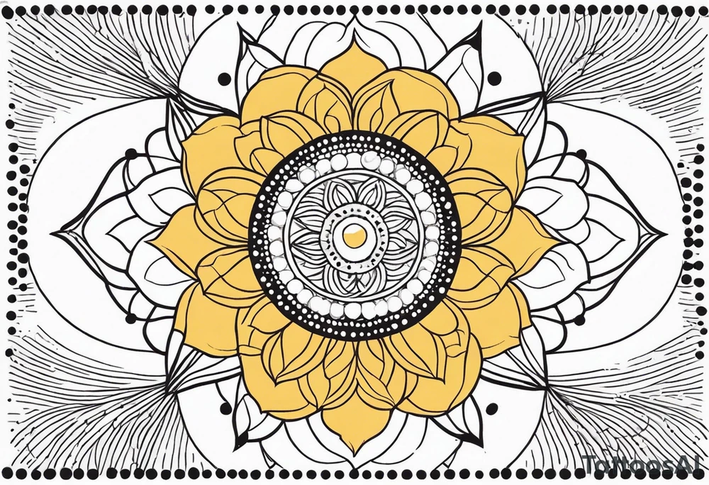 simple sunshine mandala made of black dots with circles tattoo idea