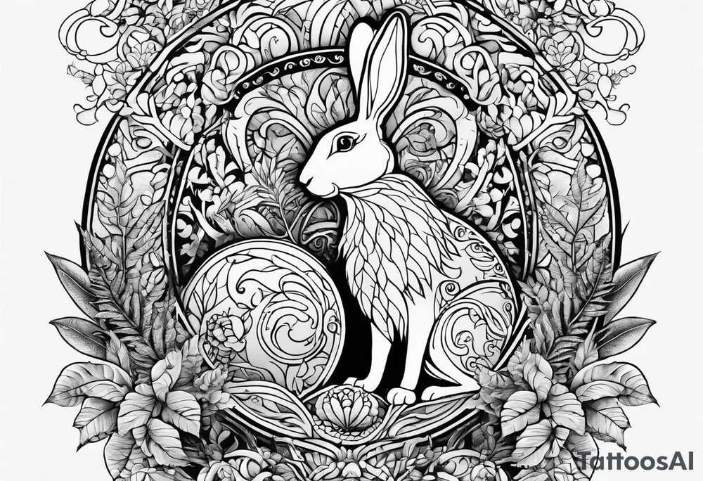 Base Design: upper armband

Include:
Heart
fern spirals
boxing hare
water

use only UK flora and fauna tattoo idea