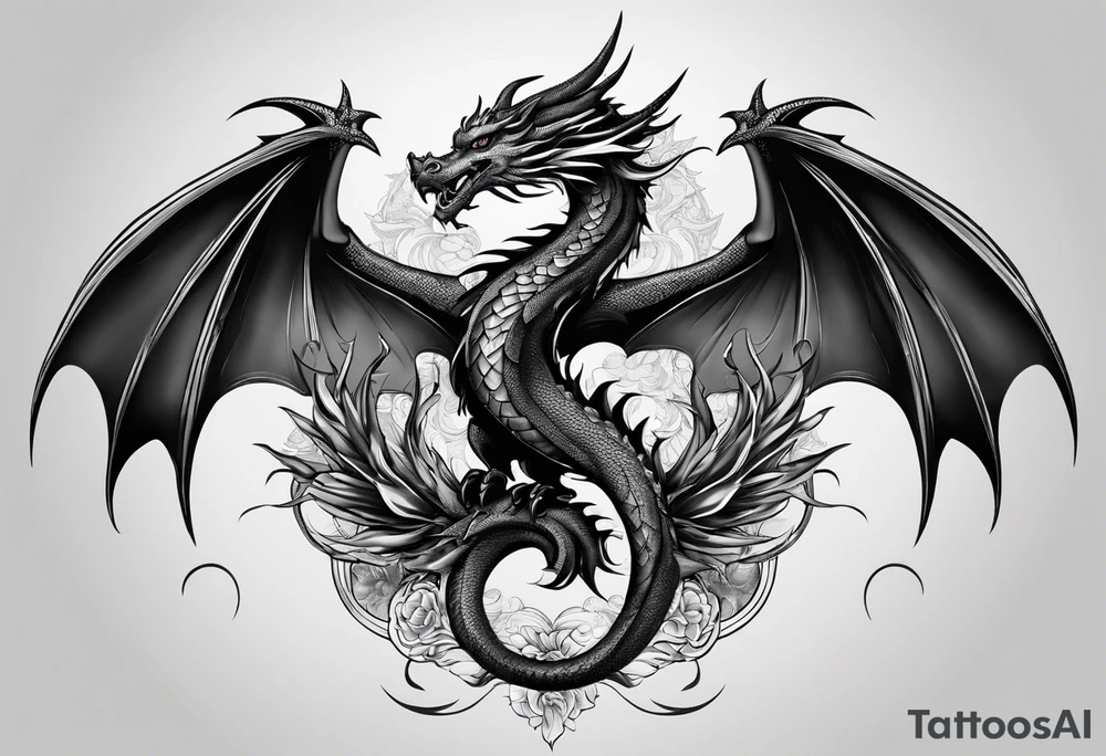 Family of five dragons, Mother with wings spread tattoo idea