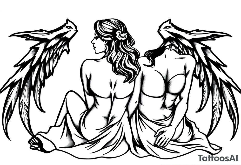 Two sisters sitting next tattoo idea