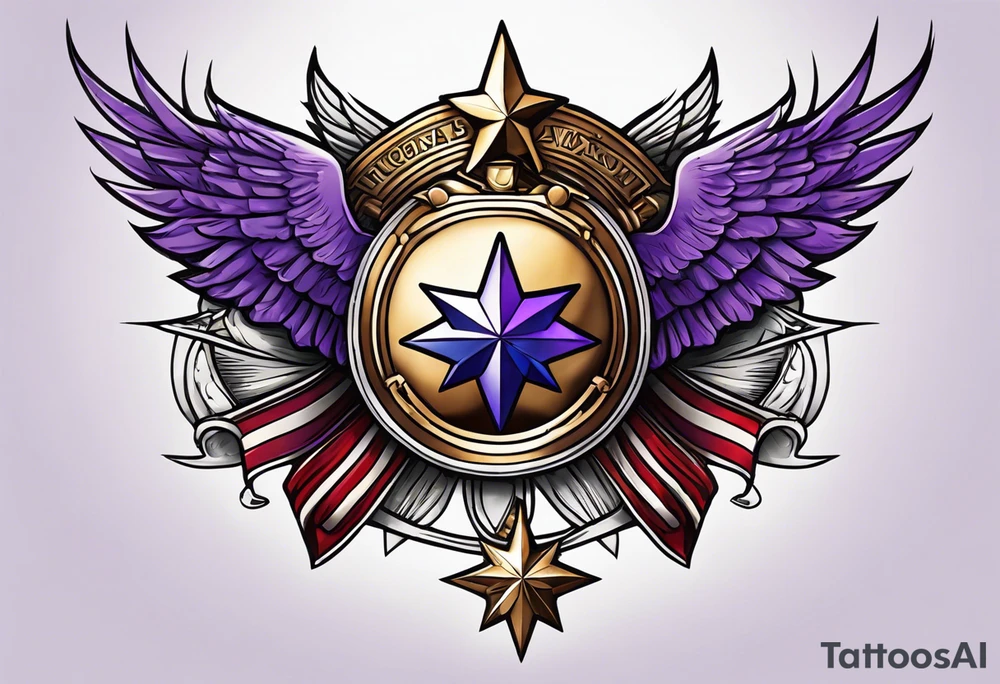 Build tattoo with actual silver star, purple heart and world war  1 medals, including patriotism tattoo idea