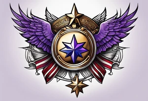 Build tattoo with actual silver star, purple heart and world war  1 medals, including patriotism tattoo idea