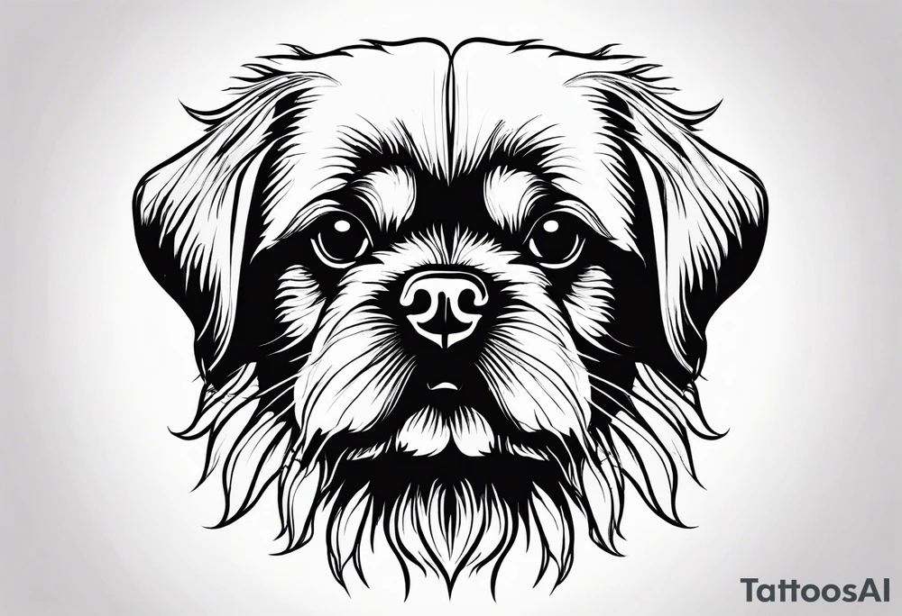 A one-line drawing of the contour of a pekingese dog's head. tattoo idea