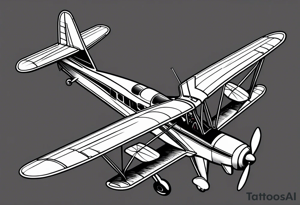 sketch of adventure plane in perspective from the above tattoo idea