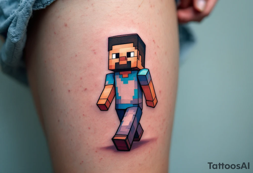 Small Minecraft Steve tattoo more vibrant colors more cartoonish walking very small tattoo idea