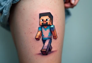 Small Minecraft Steve tattoo more vibrant colors more cartoonish walking very small tattoo idea