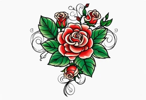 sleeve tattoo traditional style with lots of small roses on a vine. total roses is 50 tattoo idea