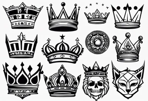 Variety of crowns style flash sheet tattoo idea