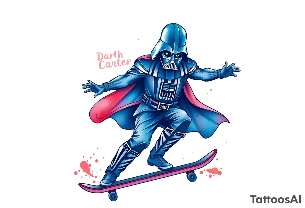 blue and red Darth Vader skateboarding outdoors
"Darth Carter"
12/29/88-01/06/24 tattoo idea