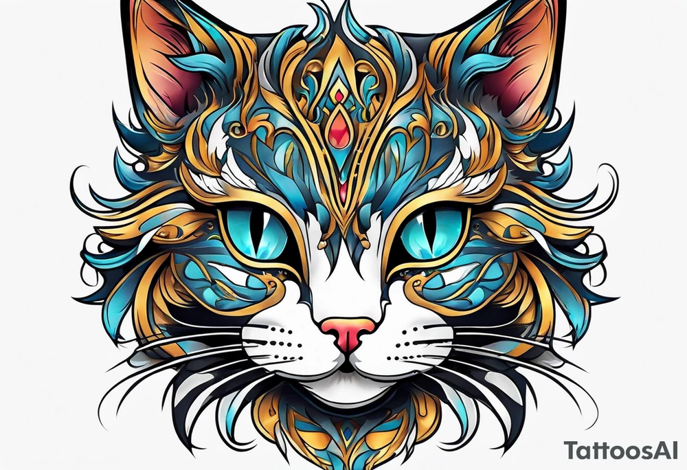 stylized cat face tattoo idea