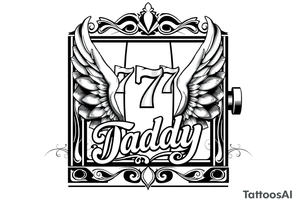 Slot machine with 777 and the word Daddy with angel wings tattoo idea