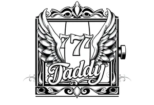 Slot machine with 777 and the word Daddy with angel wings tattoo idea