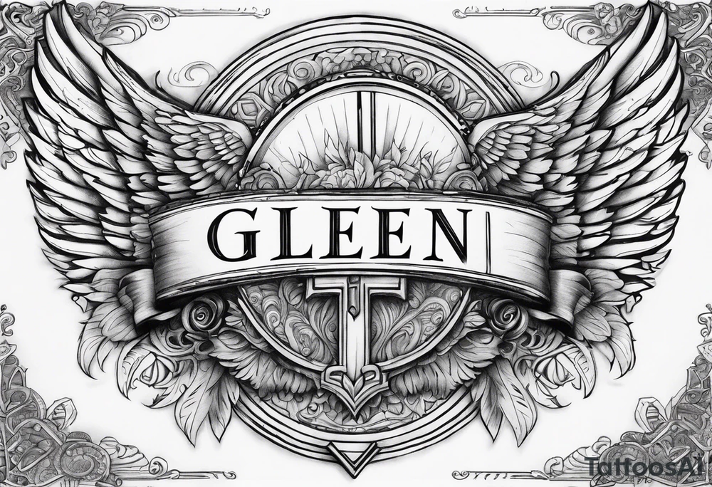 Angel Wings with the word Glenn in the middle tattoo idea