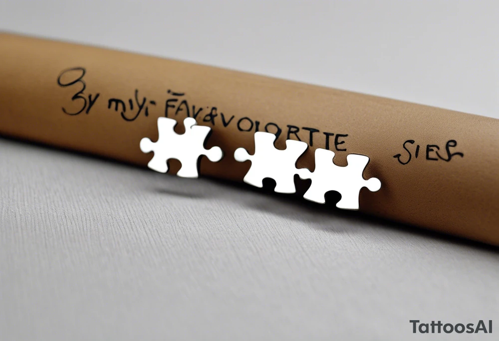 Puzzle Piece: A fine, clean outline with no shading, keeping the design light and elegant.
Handwritten Text: Beneath or slightly to the side of the puzzle piece, your sister’s words “to my favorite sister,” carefully preserving the integrity of her handwriting.
This will create a balanced, meaningful design that's simple yet full of emotion—perfect for a small ankle tattoo. tattoo idea