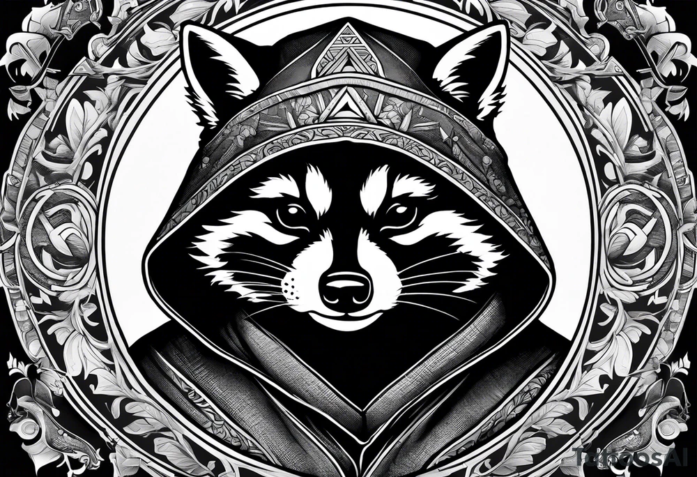 Raccoon wearing a white Superman logo on a black hoodie tattoo idea
