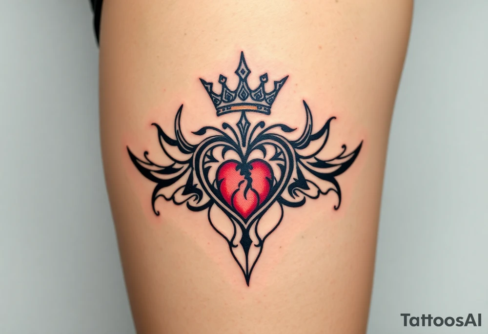 Powerful, crown, queen, broken heart tattoo idea