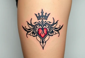 Powerful, crown, queen, broken heart tattoo idea