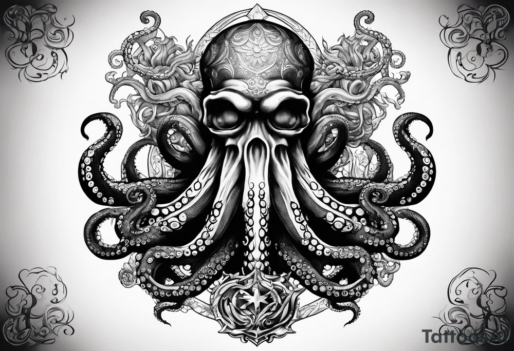 Octopus pulling anchor above water tattoo idea