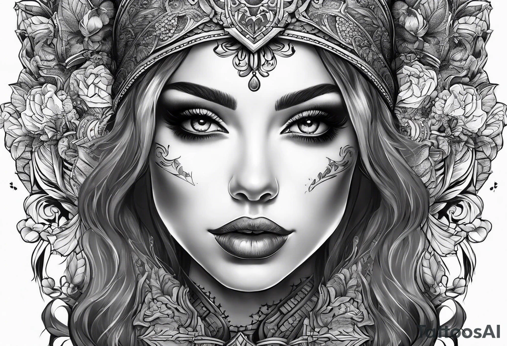 woman face with a skull tattoo idea