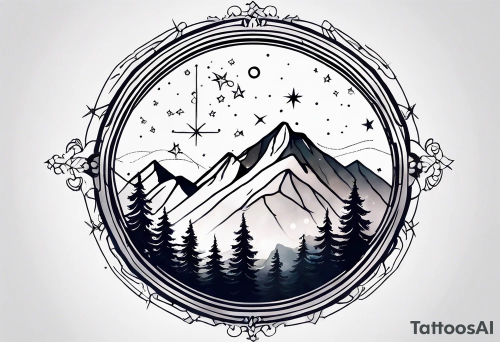 Simple constellation lines over mountain range tattoo idea