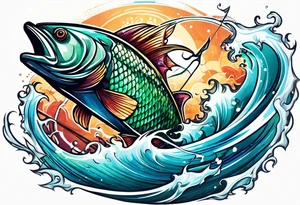 muscular
god 
posideon fighting a sport fish with a trident tattoo idea