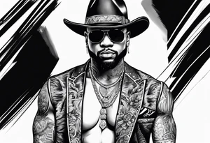 Fur pimp coat no shirt tattoo idea
