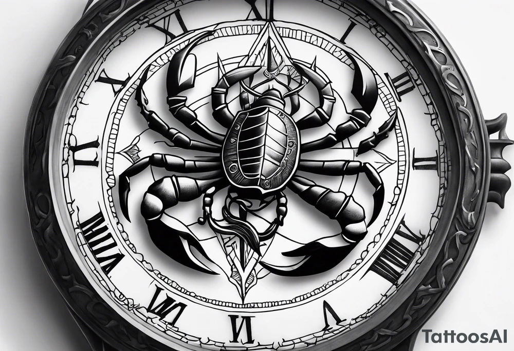 Scorpion, clock, compass, anchor tattoo idea