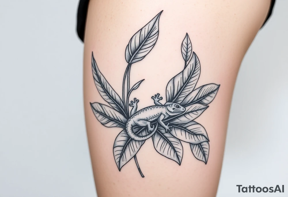 Tropical austrailian plants with hidden gecko tattoo idea