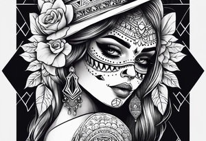 muertos style girl stretched horizontally tattoo idea