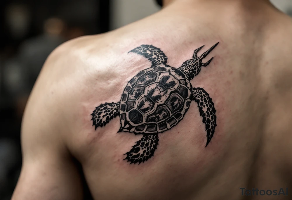 turtle with trident tattoo idea