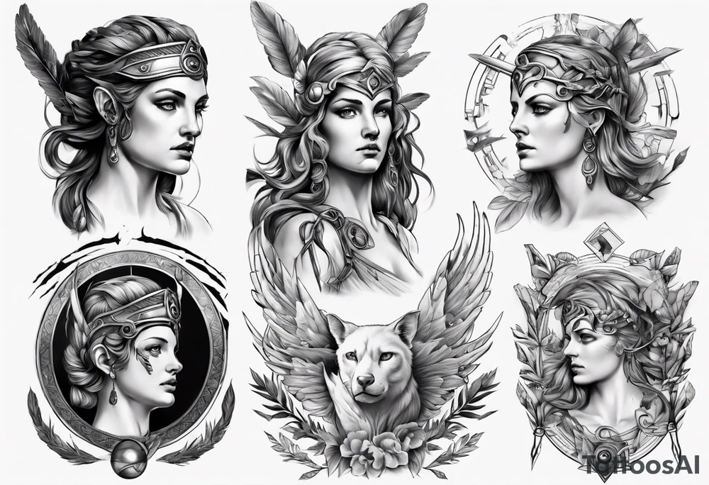 realistic Artemis greek mythology tattoo idea