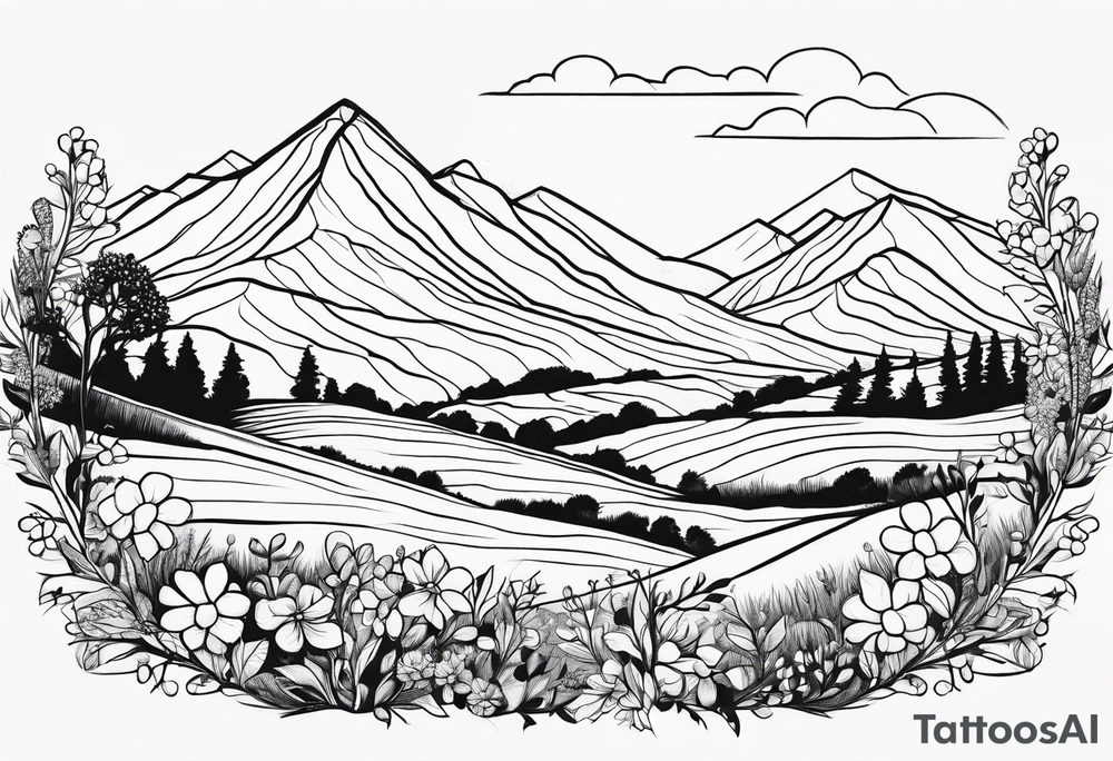 hills, wildflowers, sunshine, no trees, delicate tattoo idea hills, wildflowers, sunshine, no trees, delicate tattoo idea