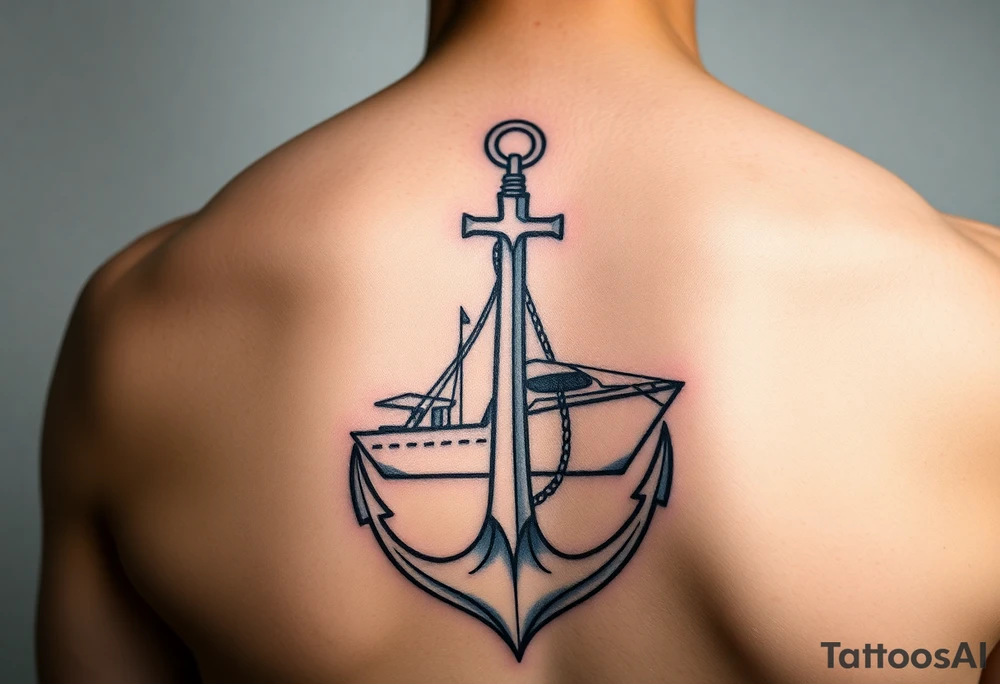 bold man with anchor and yacht
put on arm tattoo idea