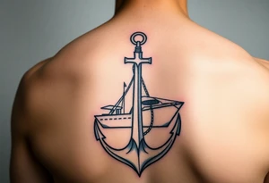 bold man with anchor and yacht
put on arm tattoo idea