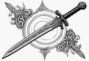 A single vertical sword with empty background tattoo idea
