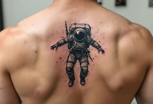 Post apocalyptic astronaut floating in space tattoo idea