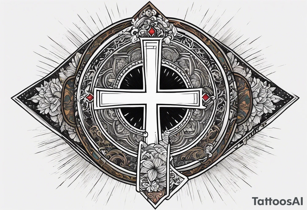 Forearm tattoo cross with rays of sun and
 a Bible verse Jeremiah 29:11 tattoo idea