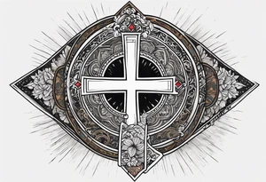 Forearm tattoo cross with rays of sun and
 a Bible verse Jeremiah 29:11 tattoo idea