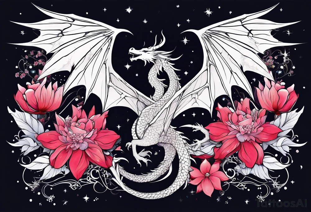 Constellation, wing , snow , cross , dragon female japan kawaii , flower tattoo idea