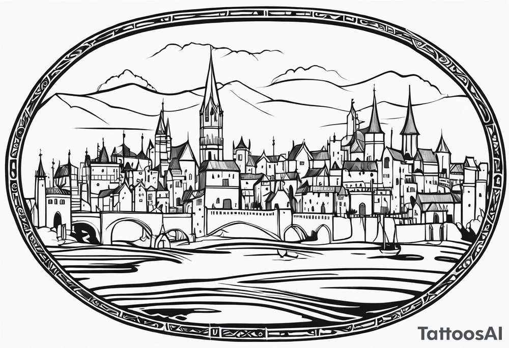 medieval tribal city tattoo idea