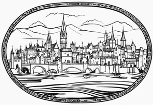 medieval tribal city tattoo idea