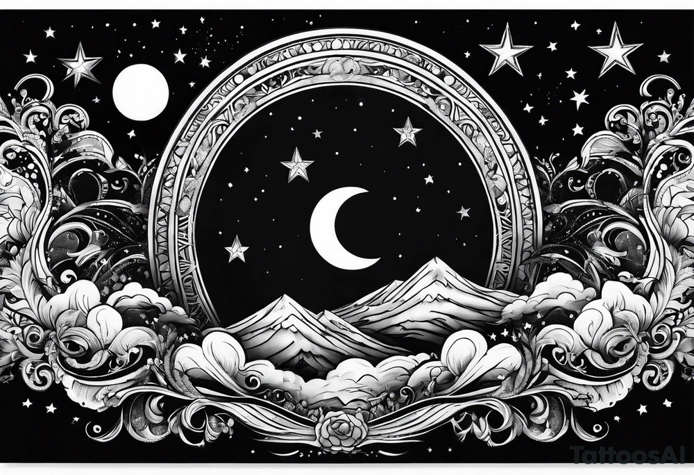 Sun sky stars moon tattoo idea