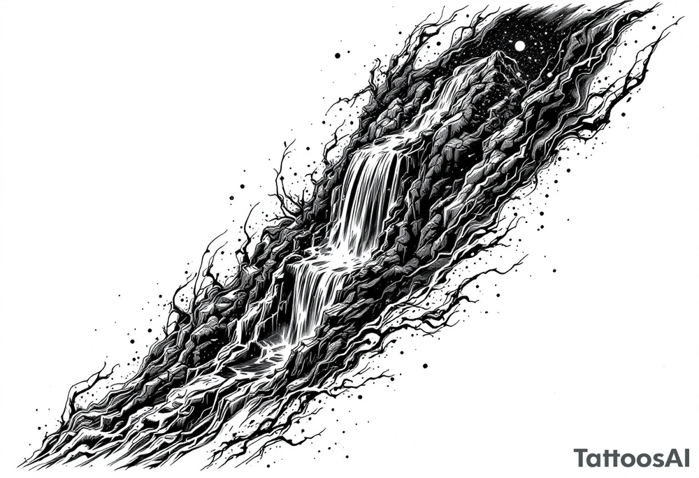 Black universe that forms into a waterfall tattoo idea