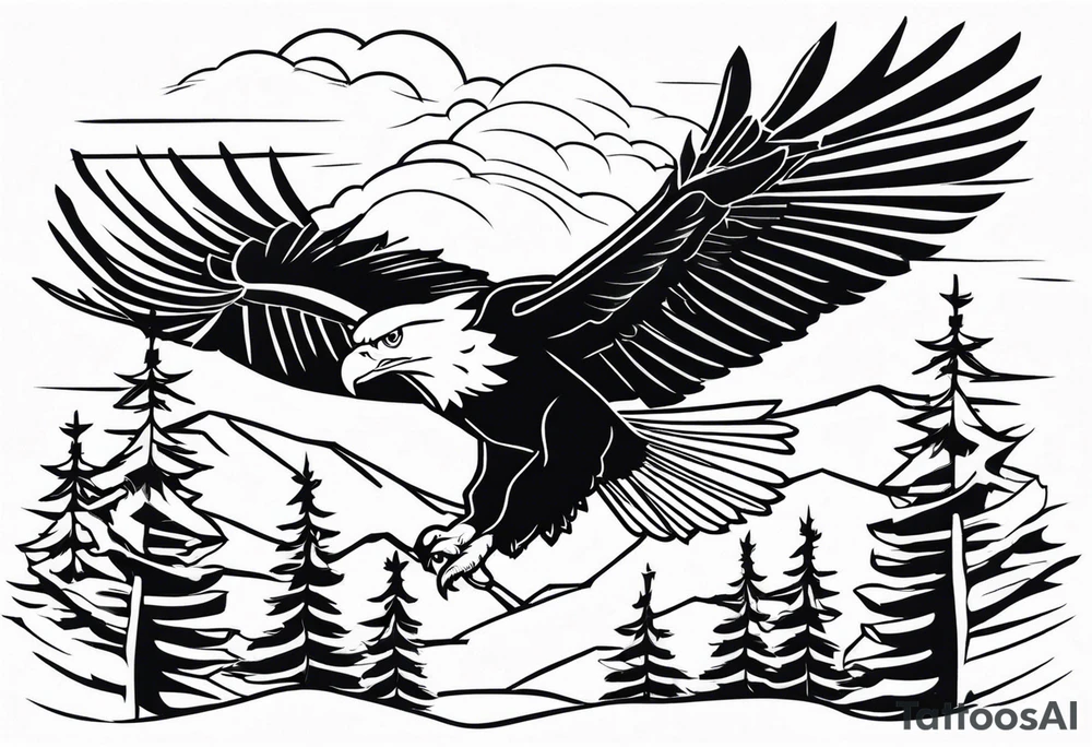 Eagle flying over trees tattoo idea