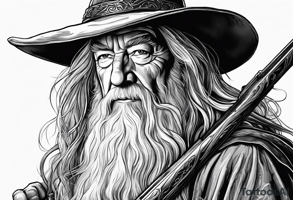 Gandalf holding a rifle tattoo idea