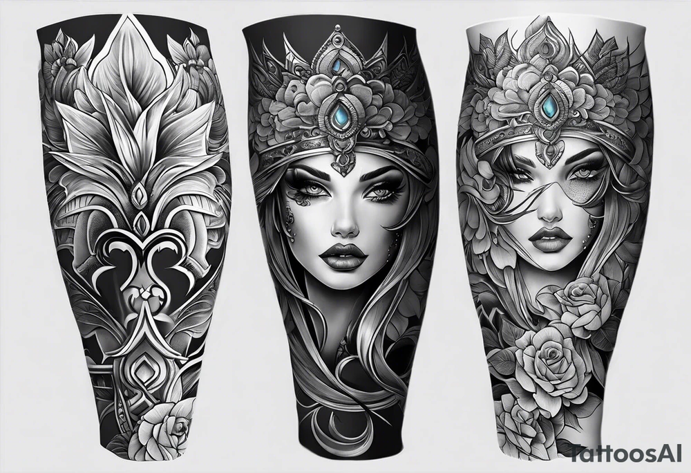 Lower leg sleeve. Large bluerin tattoo idea