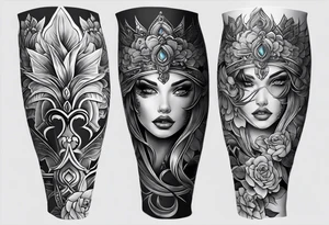 Lower leg sleeve. Large bluerin tattoo idea