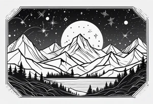 Simple constellation lines over mountain range tattoo idea